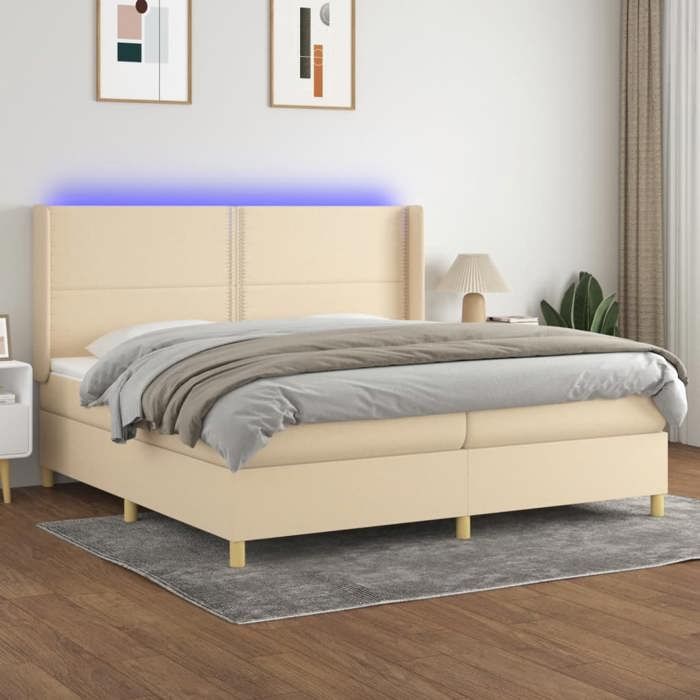 VidaXL Slat Bed Base with Mattress and LED, Upholstered Bed with Headboard, Double Bed, Adult Bedroom Bed, 3138826