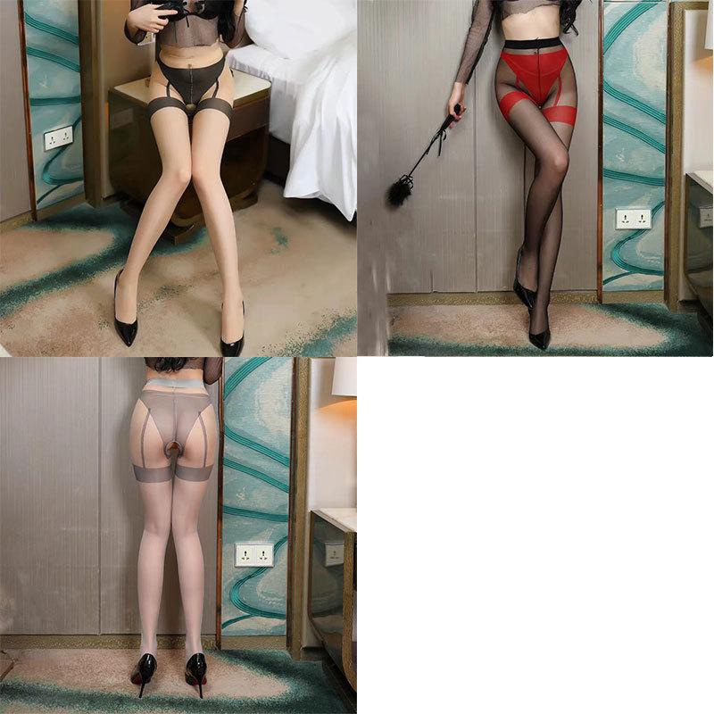 New Sex Underwear Sex Stockings Women's Core Silk Sexy Fake Garter Belt Open Pantyhose Wholesale Delivery