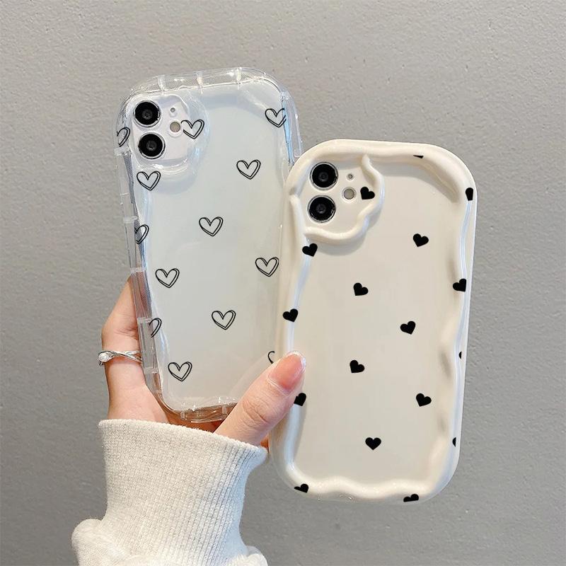 Case For Xiaomi Redmi 15 15C 14C 13C 12C 13 12 A5 Note 12 13 14 Pro Plus 5G 11S 10 11 Pro 4G Cute Simple Black Line Heart Cover