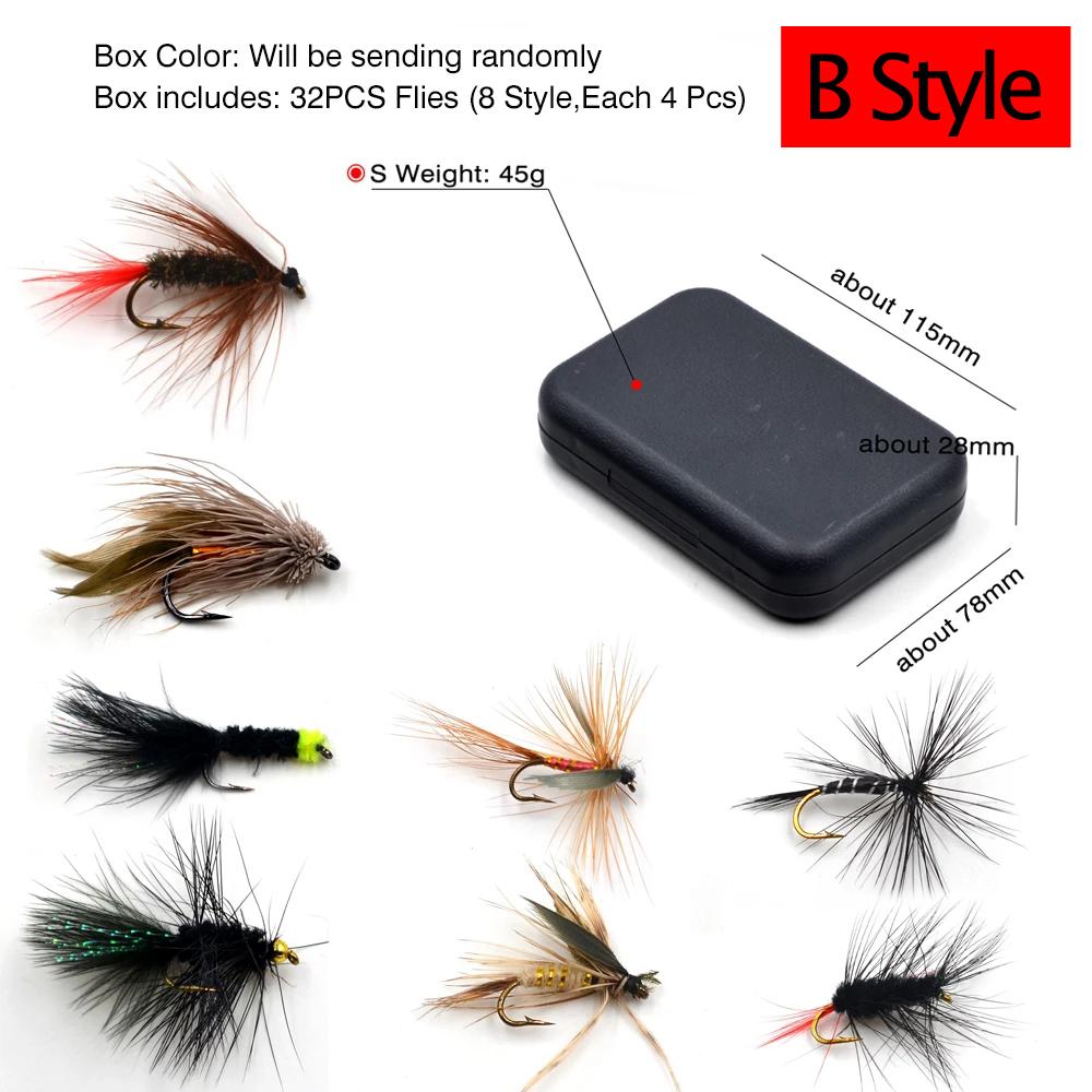 MNFT 32Pcs/Box Trout Nymph Fly Fishing Lure Dry/Wet Flies Nymphs Ice Fishing Lures Artificial Bait with Boxed