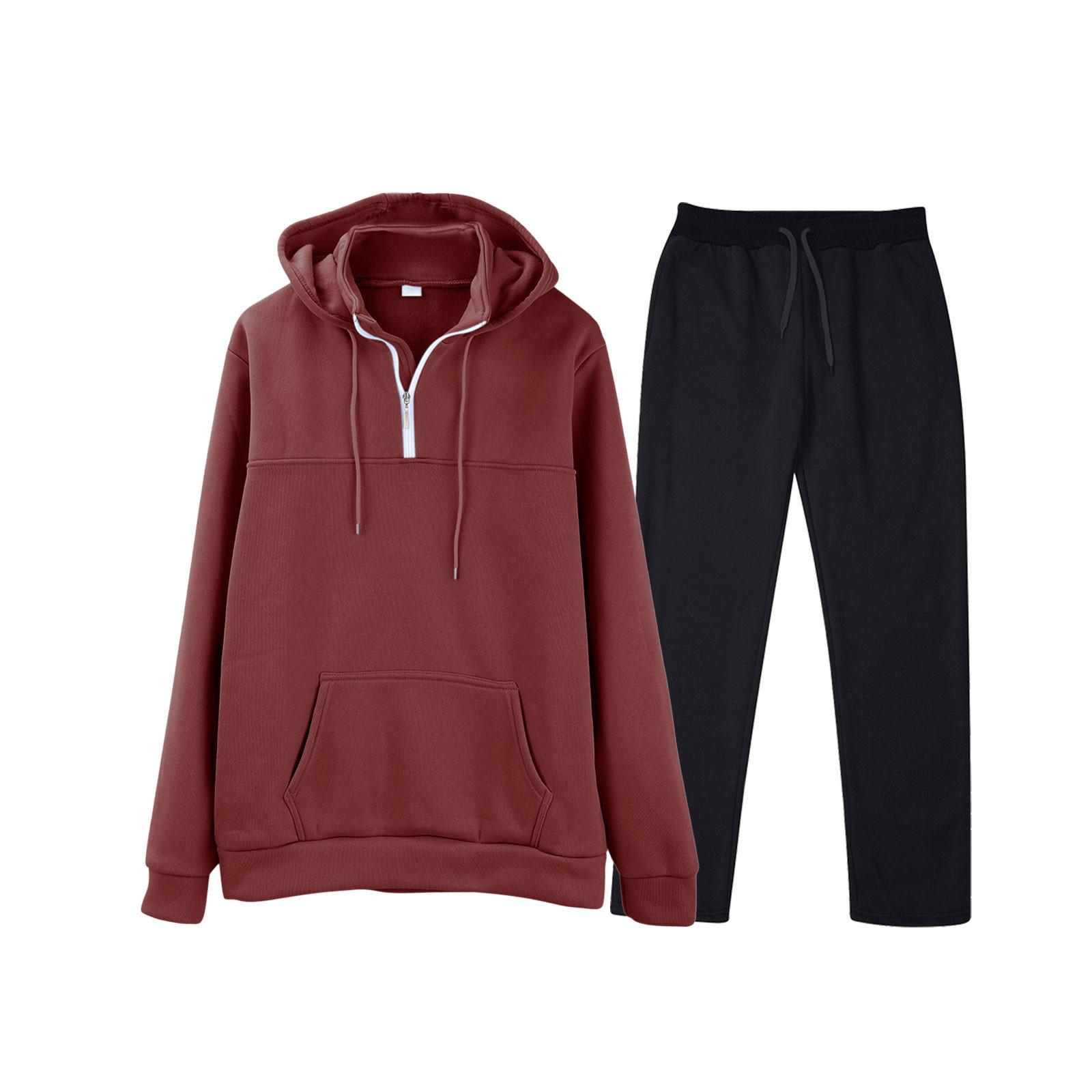 

Мужская однотонная толстовка с длинным рукавом и длинными брюками, комплект из спортивной толстовки с капюшоном и воротником-стойкой + спортивные штаны XL винный