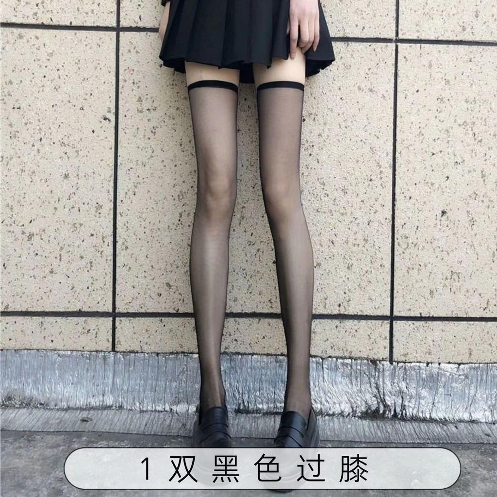 Black Silk Knee Socks Summer Jk Sexy Babes Long Knee Thigh Socks Black Transparent Loli High Socks