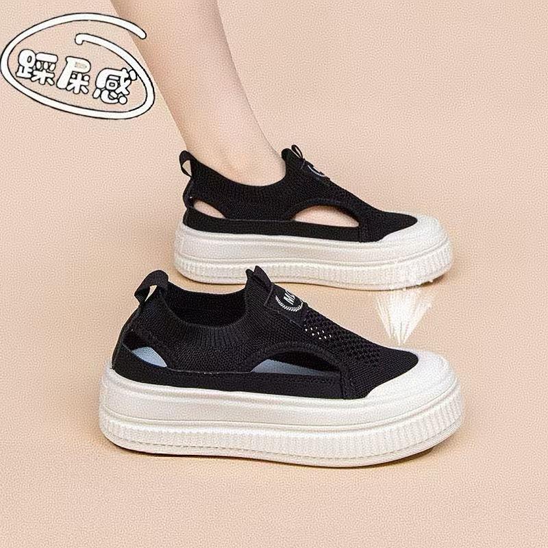 Canvas shoes women's summer hollow fisherman shoes one pedal lazy pregnant women versatile black big head board shoes sports trend