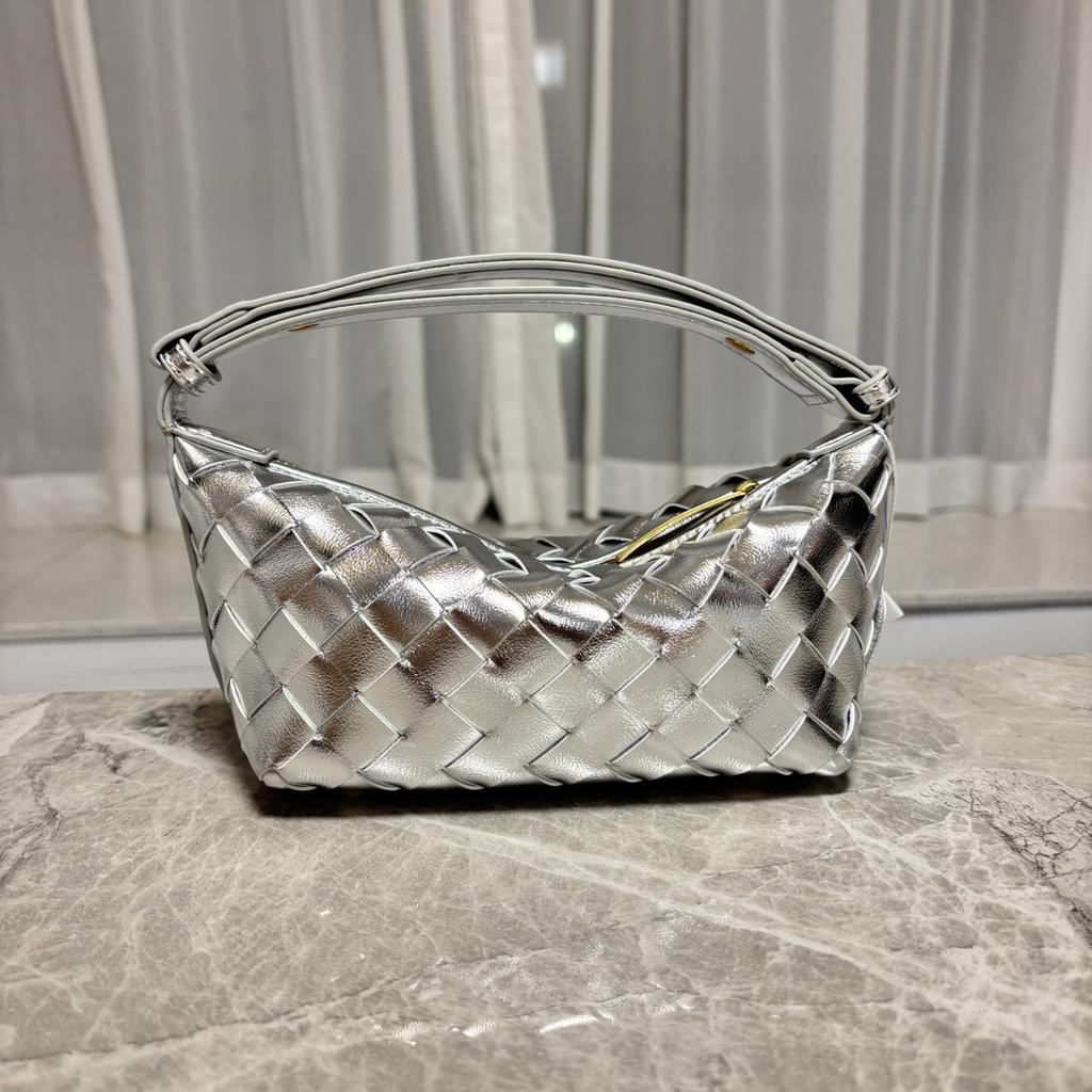 Cross-border cowhide hand-woven mini zipper bento bag niche portable lunch box bag versatile single shoulder underarm women's bag