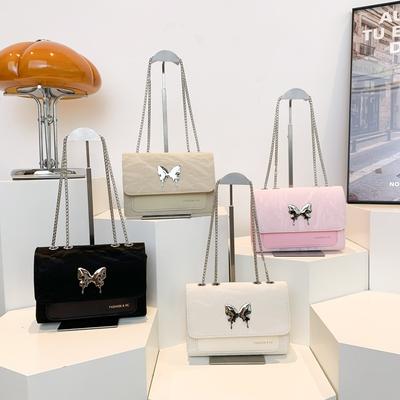Bow Handbag Women's New Messenger Small Square Bag Gift for Girlfriend Urban Simple Commuter Shoulder Bag