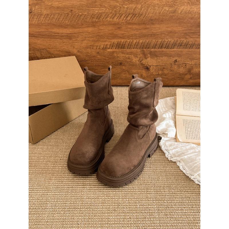 Sheepskin version~ thick-soled Martin boots women's new autumn retro knight short boots women's Maillard stacking boots