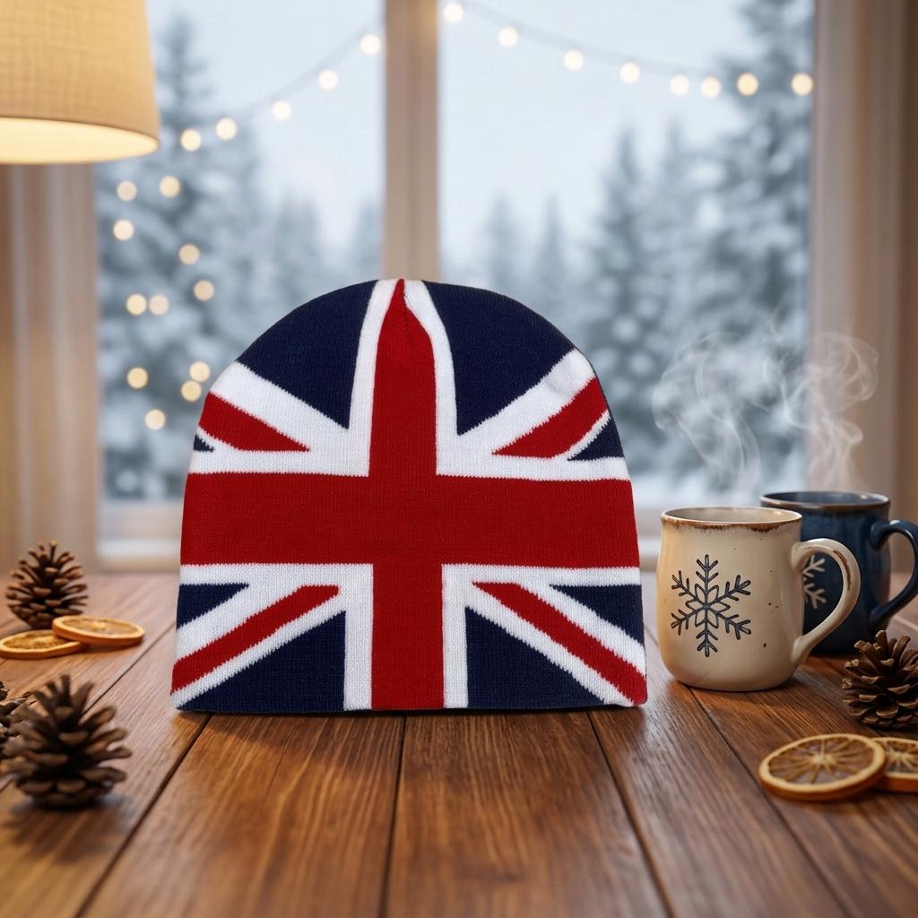 2026 UK English Union Jack Flag Jacquard Knitted Winter Warm Beanie Hat Children Adults Unisex Fashion High Quality