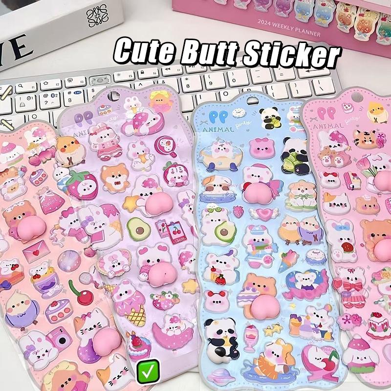 3D Bubble Stickers Cute Animal Butt Stickers Scrapbooking DIY Notebook Happy Buttocks Sticker Decals Decorative PP Stickers