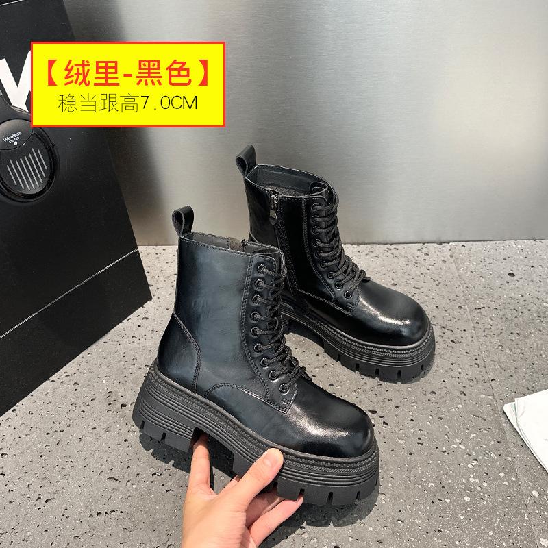 Platform Martin Boots Women's Winter 2025 New Heightening Casual Short Boots Versatile Velvet Fashion Boots Women's Shoes