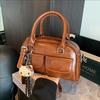 Retro Bowling Bag Handbag Pu Material With Zipper Closure For Daily Use