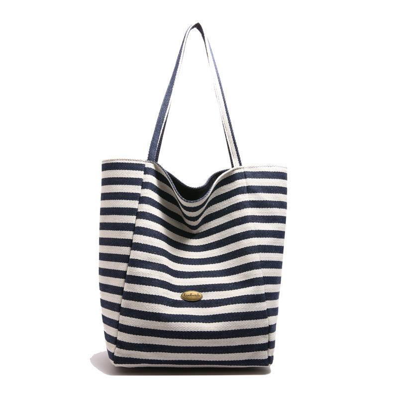 2025 Striped Knitted Bag Lazy Wind Tote Bag Student Large Capacity Casual Shoulder Bag Women