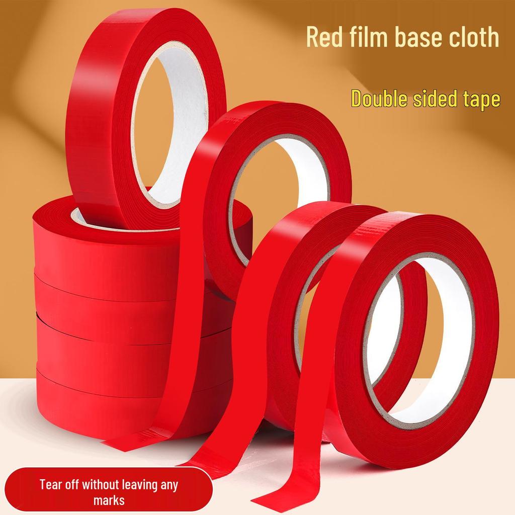 High-Viscosity Red Cloth Tape - Double-Sided, No Residue, Ideal for New Year and Spring Festival Decorations.