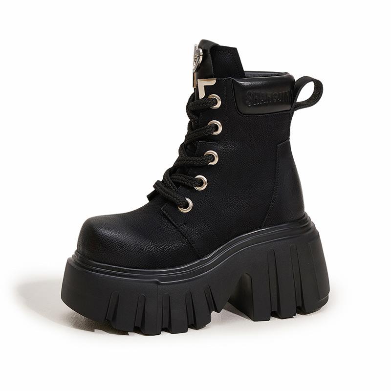 

Женские ботинки Мартин на толстой подошве 2025 осень и зима новые ботинки небольшое увеличение внутренней высоты короткие ботинки универсальный толстый каблук большие желтые ботинки 39 чёрный