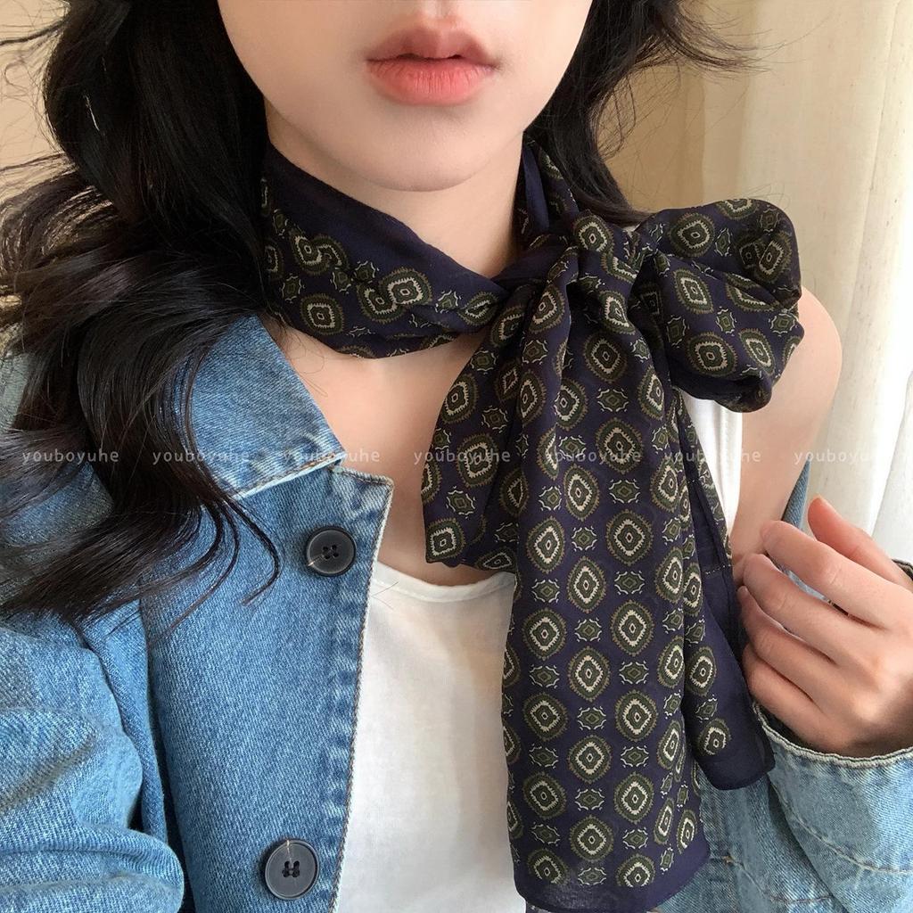 Korean-Style Brown Polka Dot Tie-Neck Scarf: Versatile Women's Ribbon Accessory for 2025