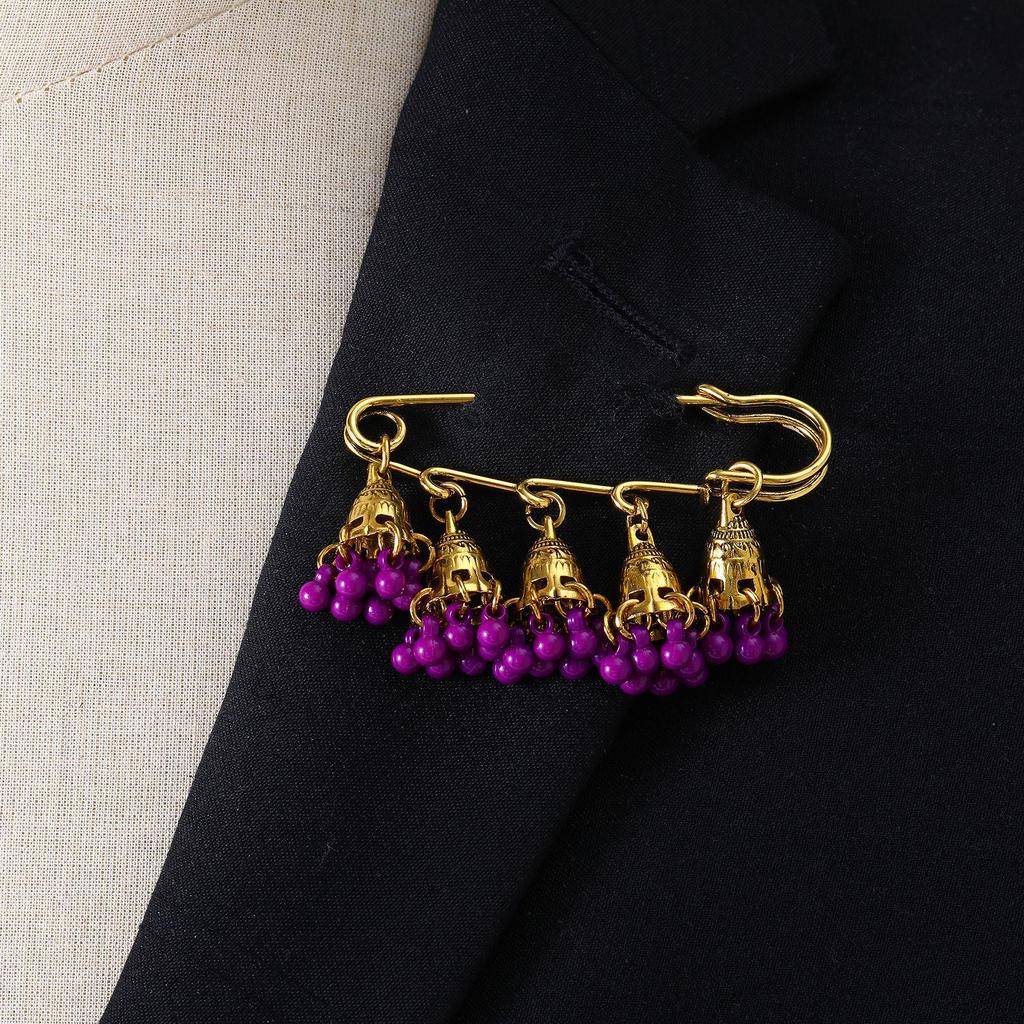 Bohemian Rhinestone Flower Tassel Brooch for Women - Exotic Style Suit Coat Pin