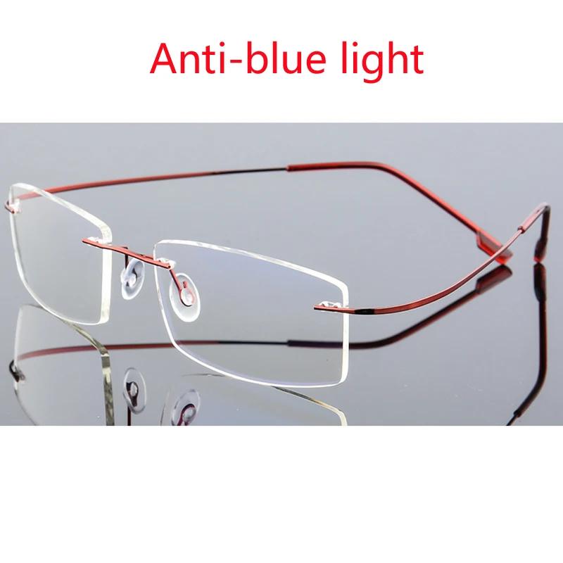 Customize Coating Frameless Myopia Glasses Anti Blue Light Prescription Computer Eyeglasses 0 -0.5 -1 -1.5 -2 -2.5 -3 -4 -5 -6