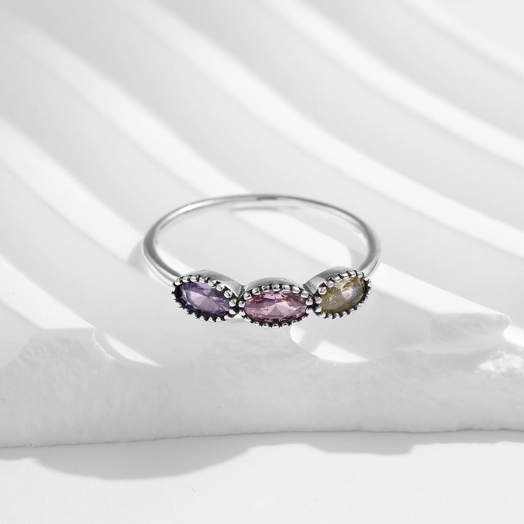 925 Sterling Silver Vintage Colorful Oval Ring Exquisite Zirconia Stackable Fine Jewelry For Women Birthday Gift