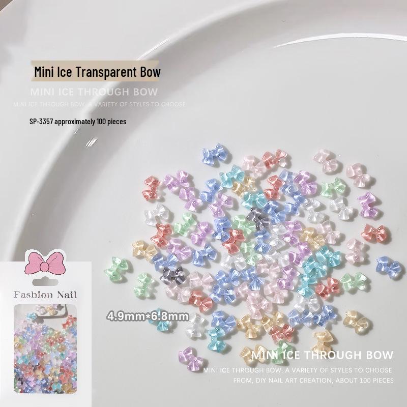 

Mini Ice Transparent Resin Bows for Nail Art - Ballet Ribbon Flatback Decorations (100 Pieces)