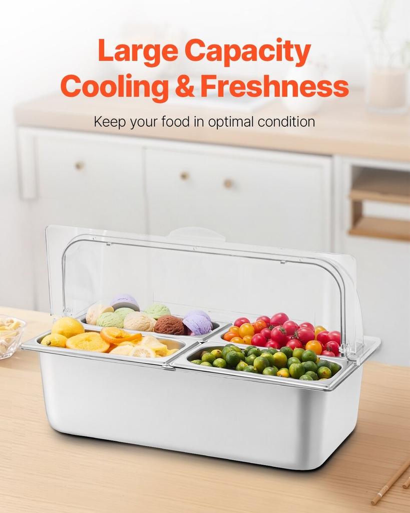 Countertop Food Serving Display Container 4 Pan Condiment Dispenser Tray