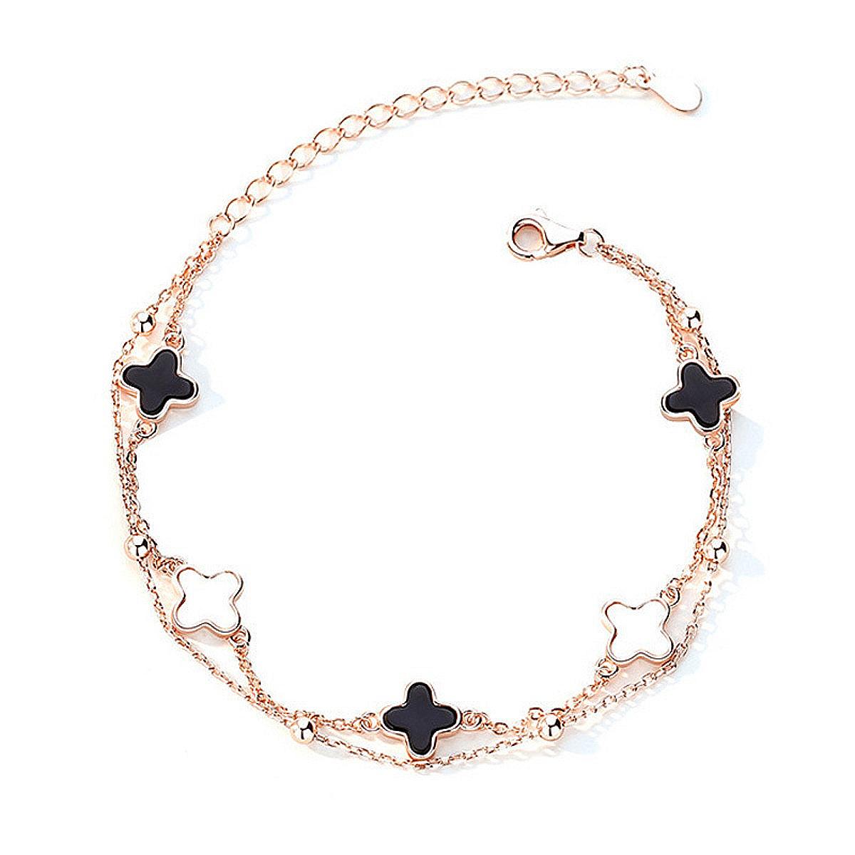 

Малахітовий зелений двошаровий браслет із чотирма листами конюшини Модні індивідуальні прикраси для дівчат Rose Gold&Black