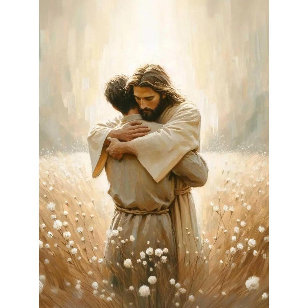 Jesus With Woman Christian Posters Savior Jesus Knows Your Pain Prints Canvas Painting Wall Art Pictures Beach Home Room Decor