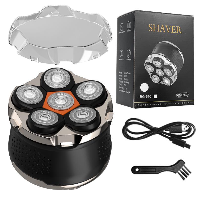 Smart Magnetic 6-Blade Electric Shaver - Fully Washable Bald Head Razor