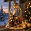 Holiday Home Atmosphere Enhancements 3D Christmas Bell Ornament, Winter Scene Clear Decoration with Santa Immersive Wonderland Ornaments Snowman