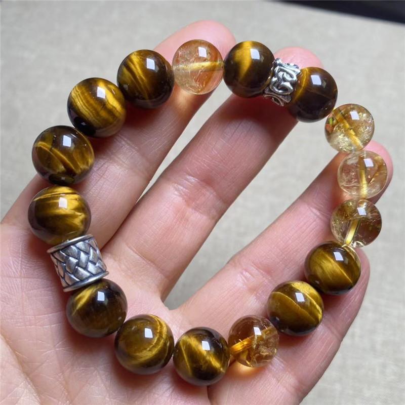 Natural Yellow Tiger Eye Yellow Tower Crystal Couple Bracelet, Fashion Gift Bracelet Old Silver Accessories Original Jewelry