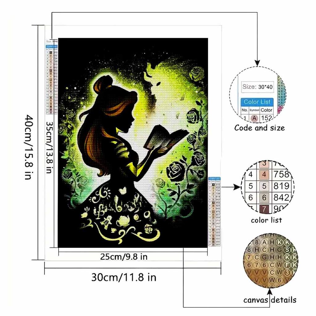 Full Round Diamond Painting The Princess Who Reads Books Art Rhinestone Picture Mosaic DIY 5D Cross Stitch Embroidery Home Decoration