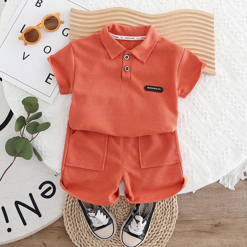 

Комплект для мальчиков 0-5 лет Детская рубашка-поло с короткими рукавами Повседневные шорты Комплект из двух предметов Удобная одежда Для малышей-мальчиков L оранжевый