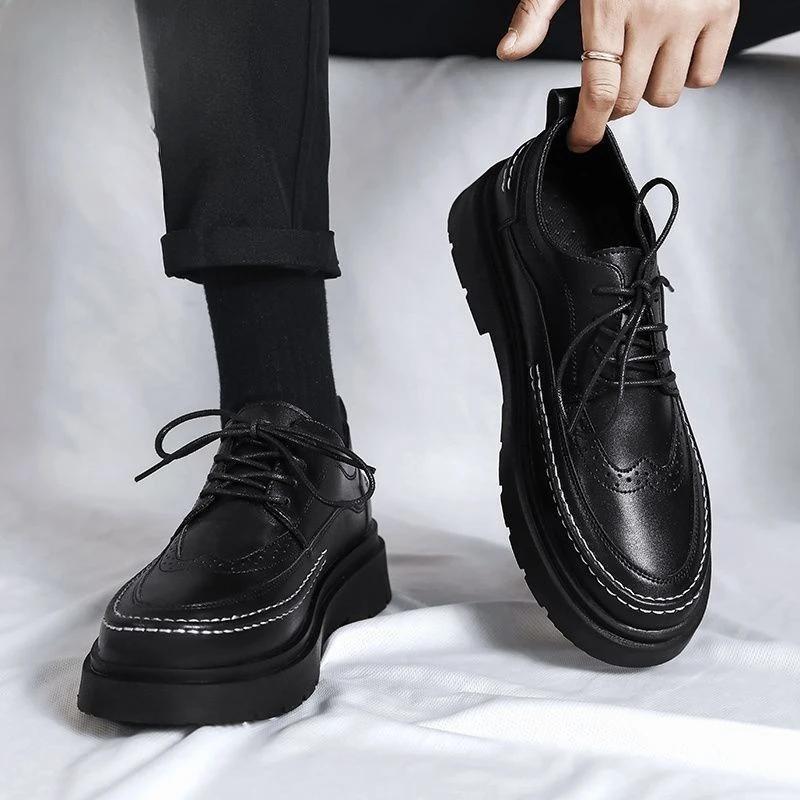 Fashion Man Casual Shoe Round Toe Leather Shoes For Men Brogue Luxury Sale Adults Fashion 2024 Elegant Cheap Clearance Korean Style Pu