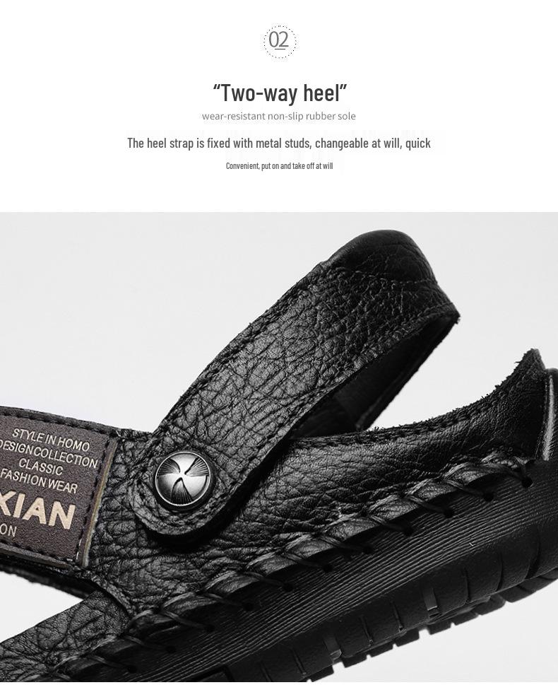 Men's Genuine Leather Cut-Out Toe Summer Sandals - Comfortable, Breathable, and Versatile for Outdoor Wear