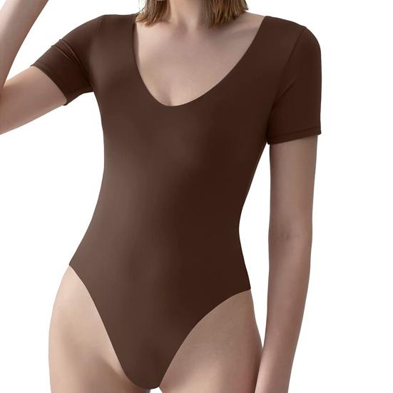 Letní kombinéza s výstřihem do V s krátkým rukávem Sexy jednobarevná kombinéza na zvedání bříška na boky Prodyšná elastická kombinéza