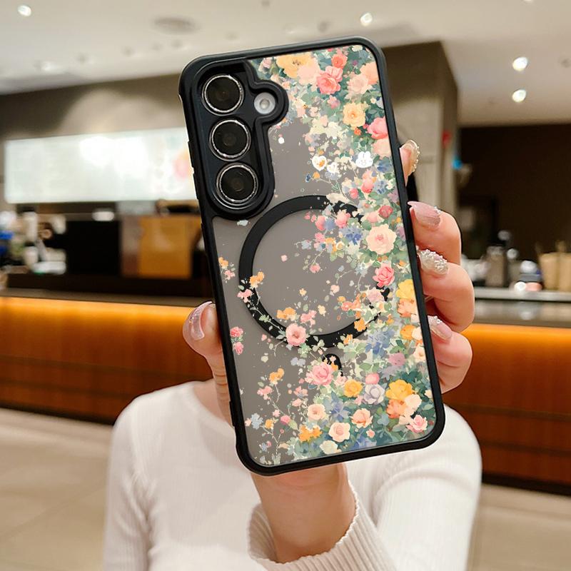 Colorful Flowers Magnetic Case For Samsung Galaxy S24 S23 Ultra Plus S23 FE S22 For Magsafe Wireless Charge Acrylic Phone Cover