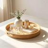 Round Bamboo Serving Tray With Handle Smooth Edge Wooden Platter 25-40CM for Bed Breakfast Snack Tea Serving Use