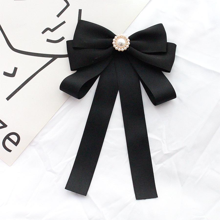 

Women s Black Matte Pearl Bow Tie Brooch - Elegant Academic Style Accessory