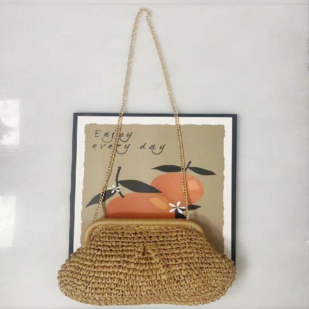 Chain Strap Shell-shaped Weave Bag Bohemian Chain Crossbody Bag Simple Beach Bag  Students