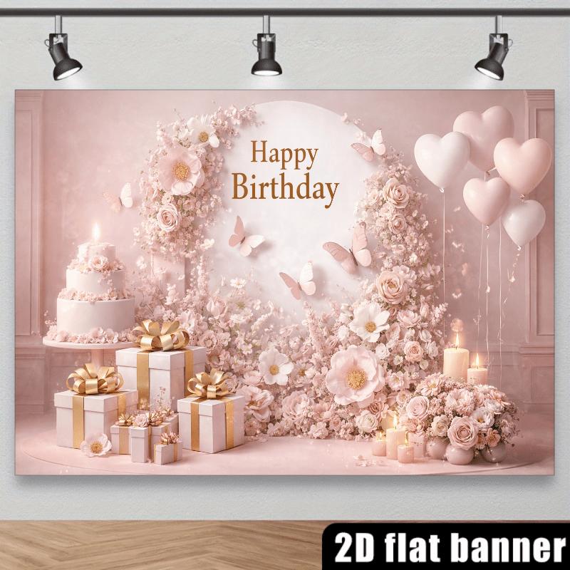 2D Planar Elegant Birthday Celebration Background Fabric, for Interior Decoration, Parties, Made of Durable Polyester Material