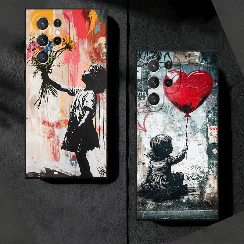 B-Banksy Art Graffiti Artist Soft Phone Case for Samsung Galaxy S26 S25 Edge S24 Ultra S23 Plus S22 S21 FE S20 Black Cover Back