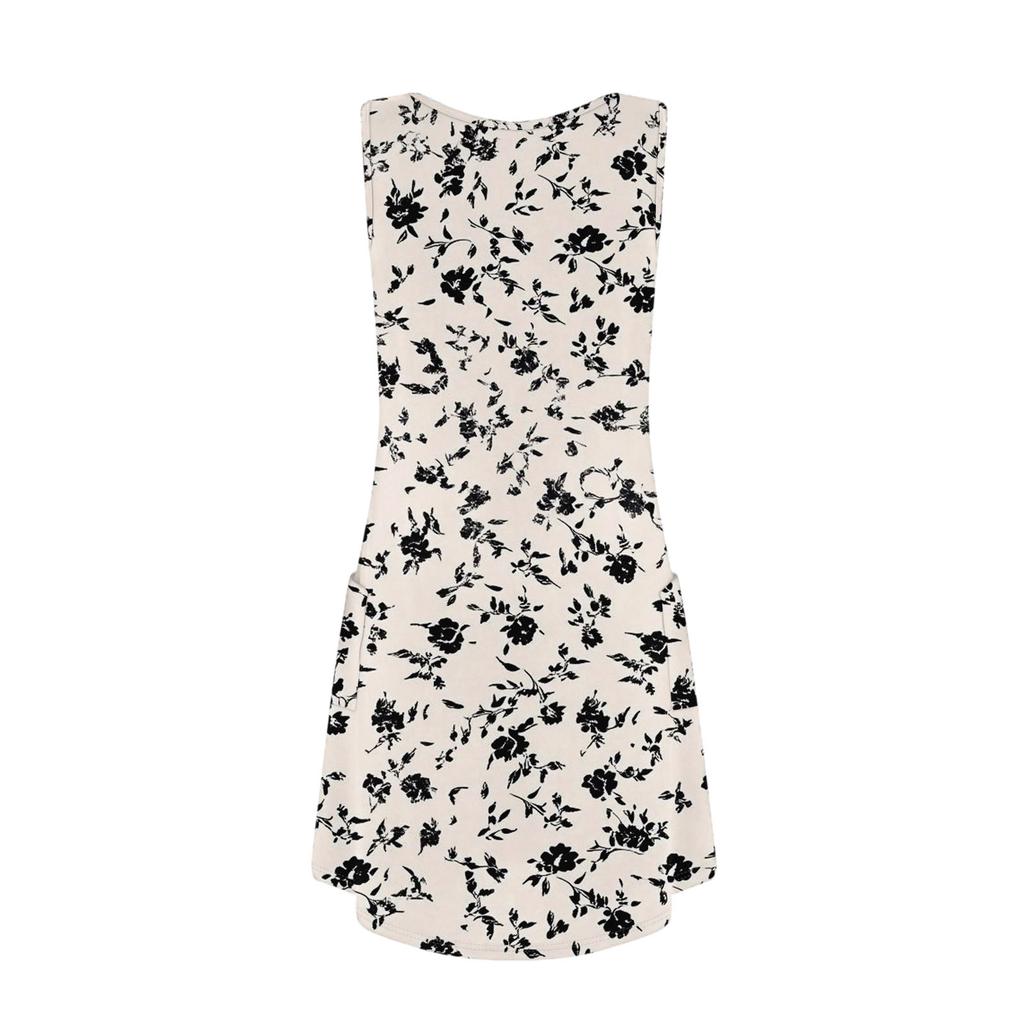 Women's Casual Sundress With Pockets Summer Boho Beach Dress Floral Blouses For Women T-Shirts Dress V Neck Loose Tank Dresses