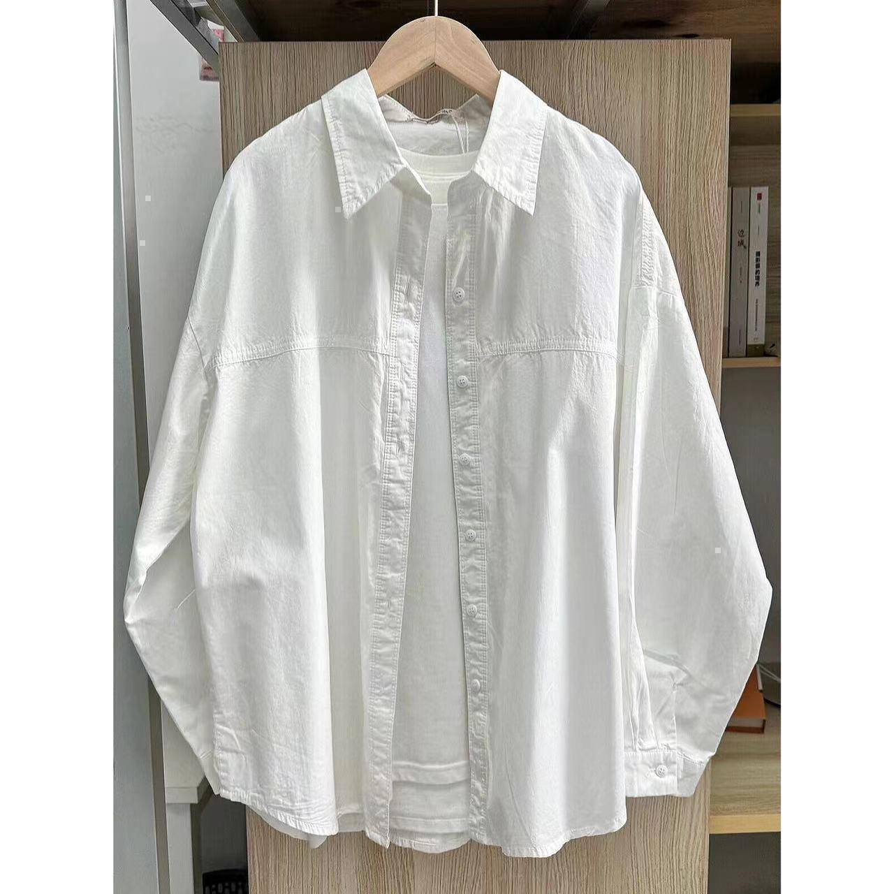 

Футболка с длинным рукавом из чистого хлопка в корейском стиле с защитой от ультрафиолета - модный повседневный топ для мужчин и женщин, идеально подходит для ношения на открытом воздухе весной и осенью Small (80-125 jin) Size 2 белый