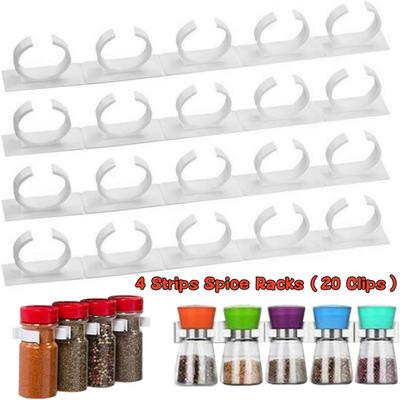 4pcs Plastic Kitchen Jar Rack Wall-Mounted Adhesive Seasoning Bottles Holder Spice Bottle Holder Gripper Clips Storage Rack