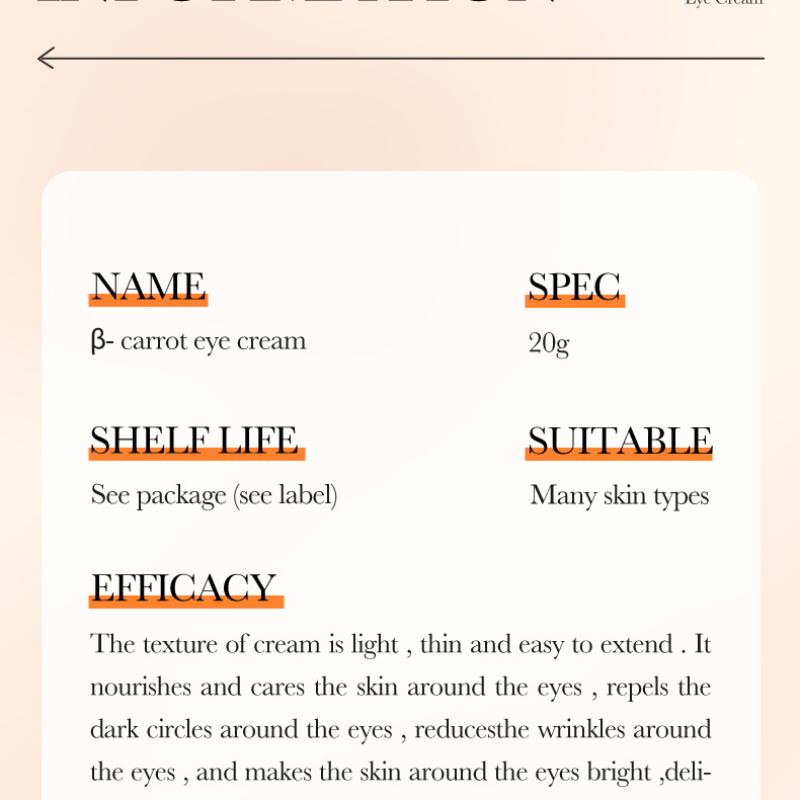 Cremă de ochi cu morcovi 20g SADOER hidratantă pentru a îmbunătăți cearcănele, ridurile sub ochi și pungile de sub ochi