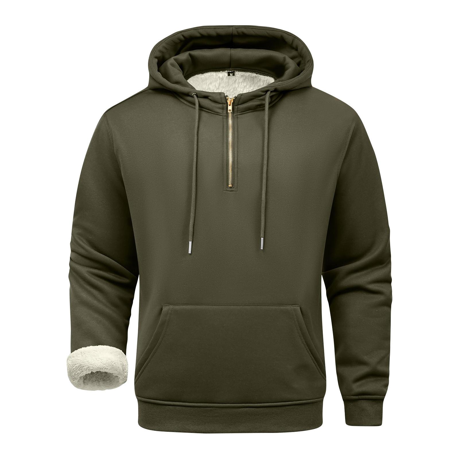 Men s Solid Color Half-Zip Fleece Hoodie Men s Sports Large Size Casual Fleece Hoodie L 12229₽