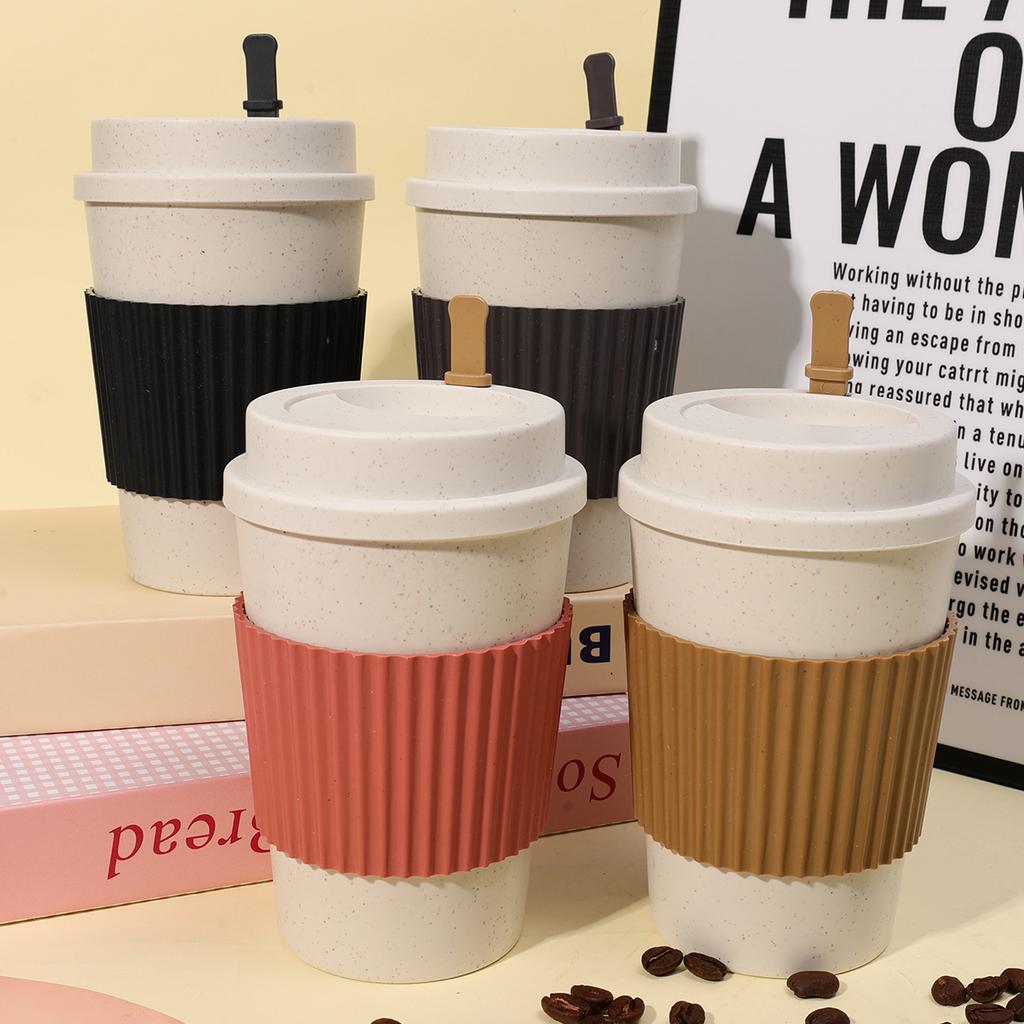 4/1PCS Portable Reusable Coffe Cup Portable Outdoor Travel Mug Heat Insulated Tea Coffee Cup 470ml Hotel Cup With Silicone Lids
