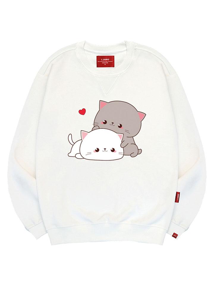 Ellamo Cute Couple Cat Sweatshirt Unisex Plus Size S~4Xl (Type A)