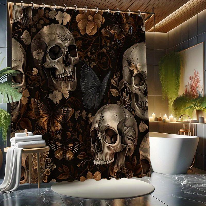 

Halloween Set - Skull & Butterfly, Water-Resistant Polyester, Bathtub Divider, Machine Washable,Horror Theme, Modern Decor W90XH180cm