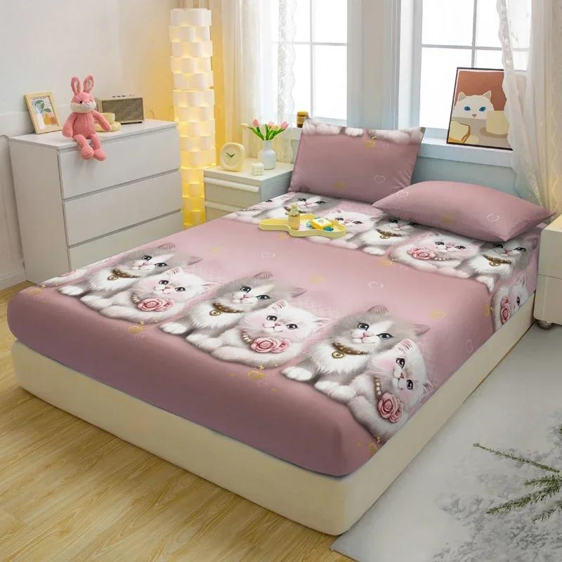 1 Cartoon Fun Animal Printed Matte Fitted Sheet, Bedroom Printed Bed Cover, Bedding (Excluding Pillowcases)
