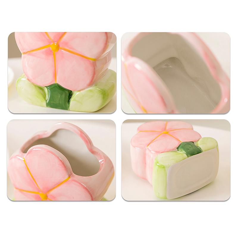 Flower Pen Holder Ceramic Desktop Decoration Cute Girl Desk Office Storage Box Stationery Shelf Storage Tank