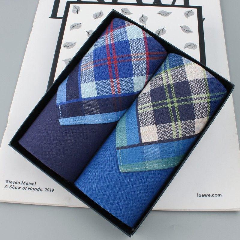 

Gift Box-Packed Full Cotton Handkerchief Men Cotton Gingham Thin Handkerchief Chinese Ancient Style Square Towel Summer Sweat-Wiping Portable Gift Jane dark blue + Turquoise